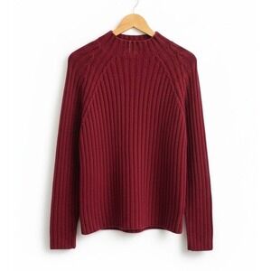 Vtg Express Tricot Chunky Wool Blend Sweater Mock Neck Berry Pink Red Medium Y2K